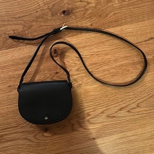 Black Leather Tory Burch Cross Body Camera Flap Bag